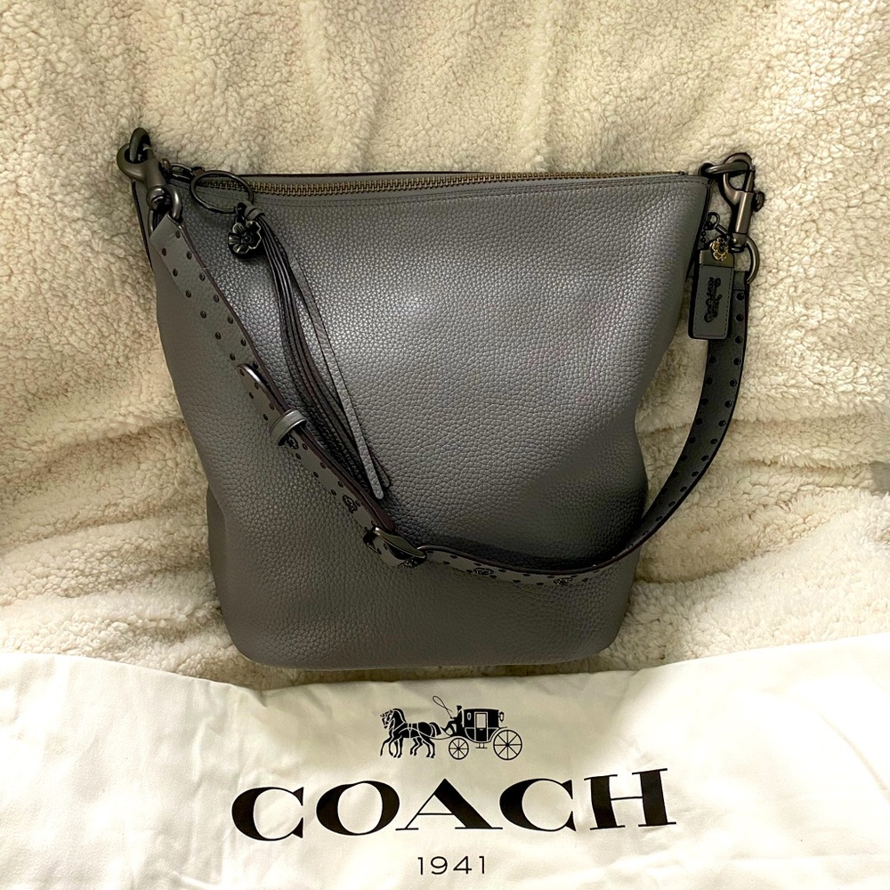 COACH 1941 Duffle Leather Bag with Rivets-Grey